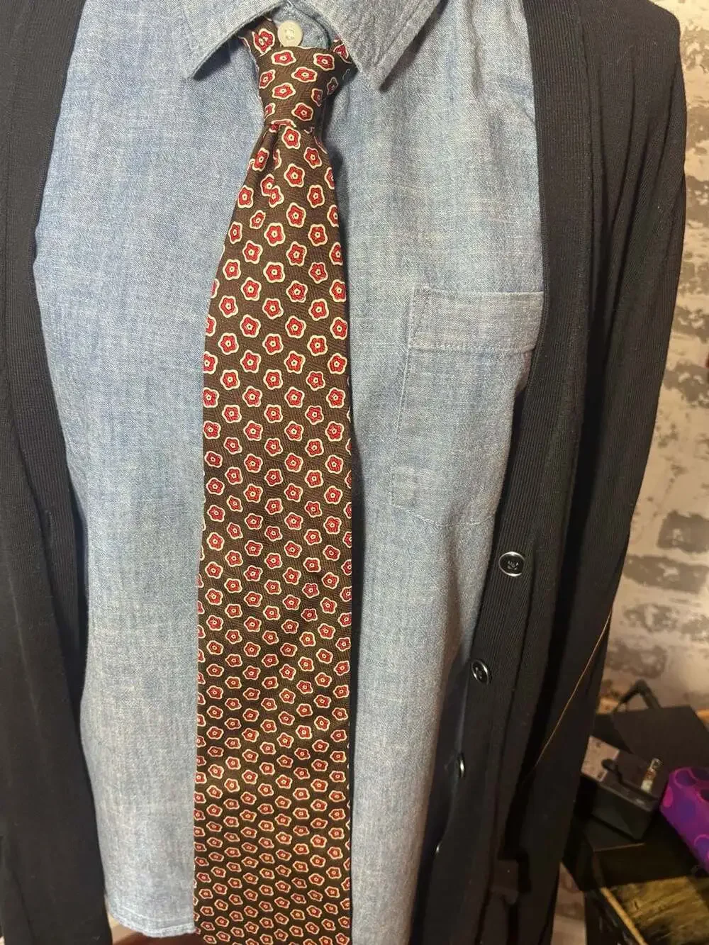 Polo by Ralph Lauren Brown and Red Floral Geometric Silk Tie